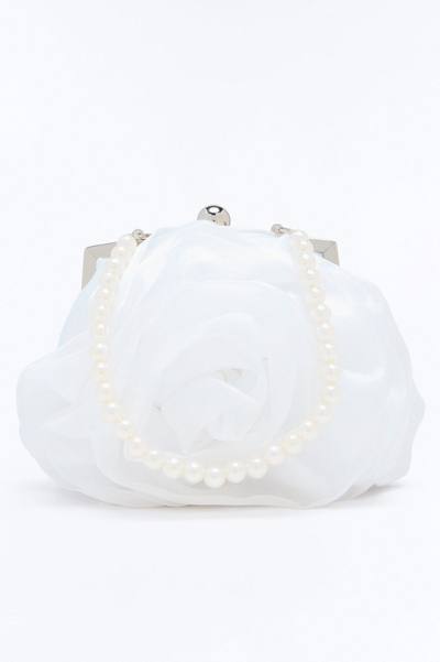 Flower Of Spring Satin Satchel Handbag - Ivory