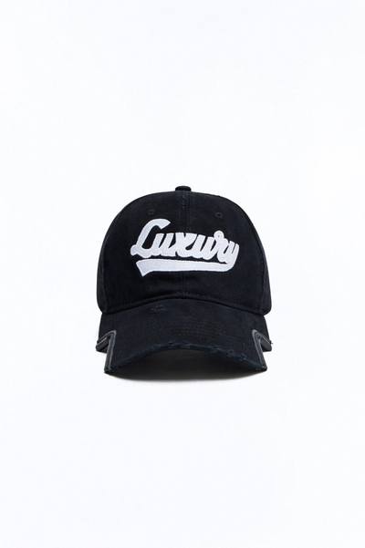 Luxury Distressed Baseball Hat - Black/White