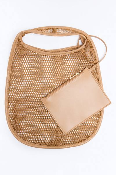 Morning Matcha Run Mesh Tote Bag - Tan