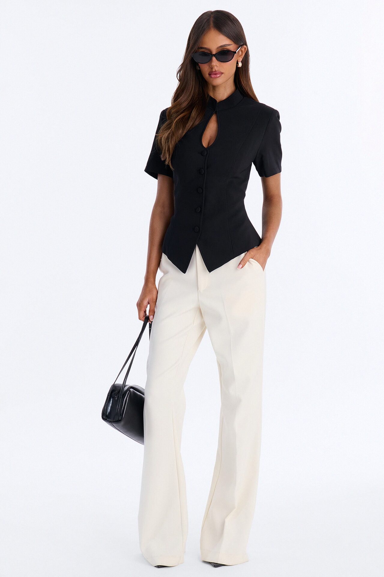 Jolie Short Sleeve Cutout Hourglass Blazer - Black