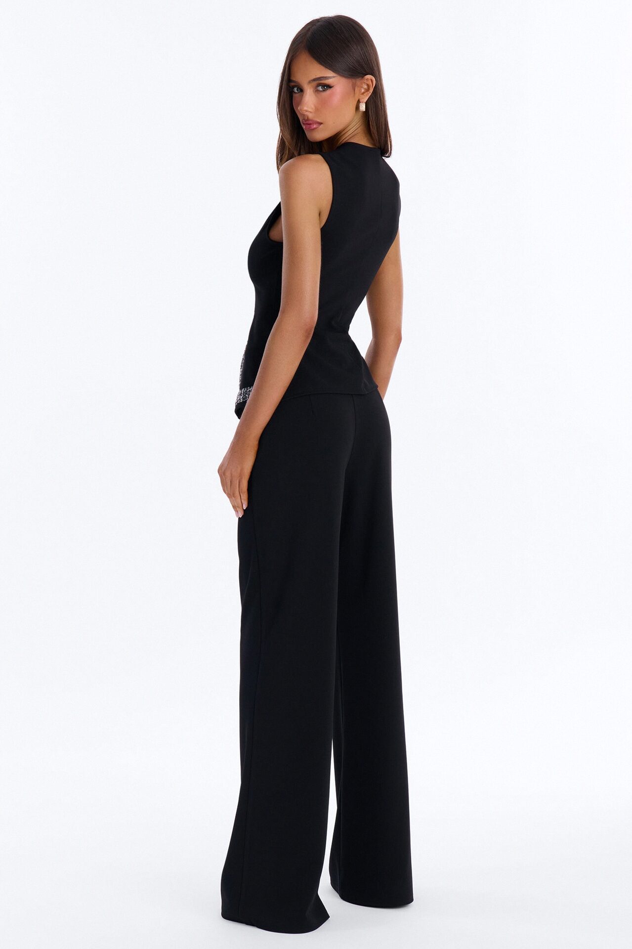 Sylvie Tweed Trim Flare Leg Pant Set - Black