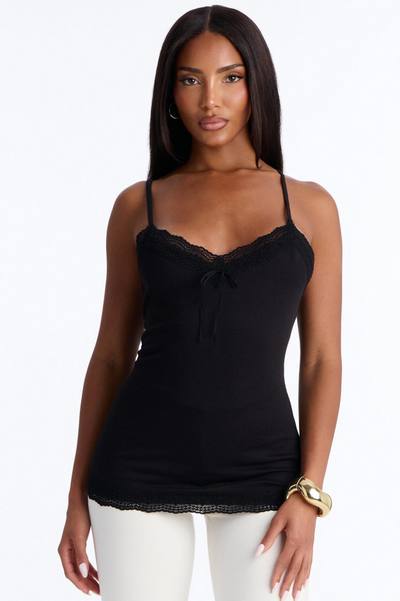 Everyday Lace Trim Cami Top - Black