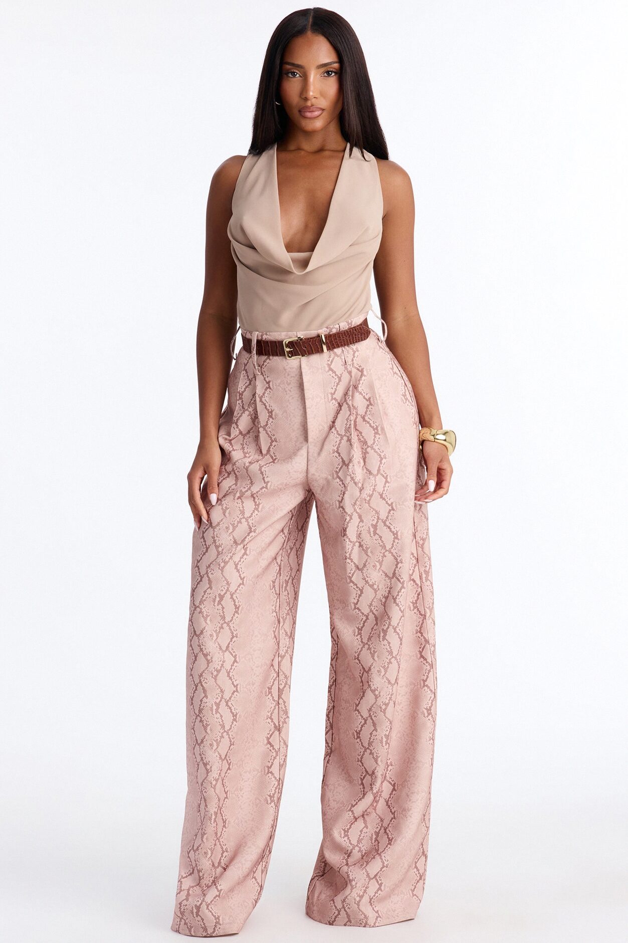 Rayna Belted Cowl Jumpsuit - Taupe