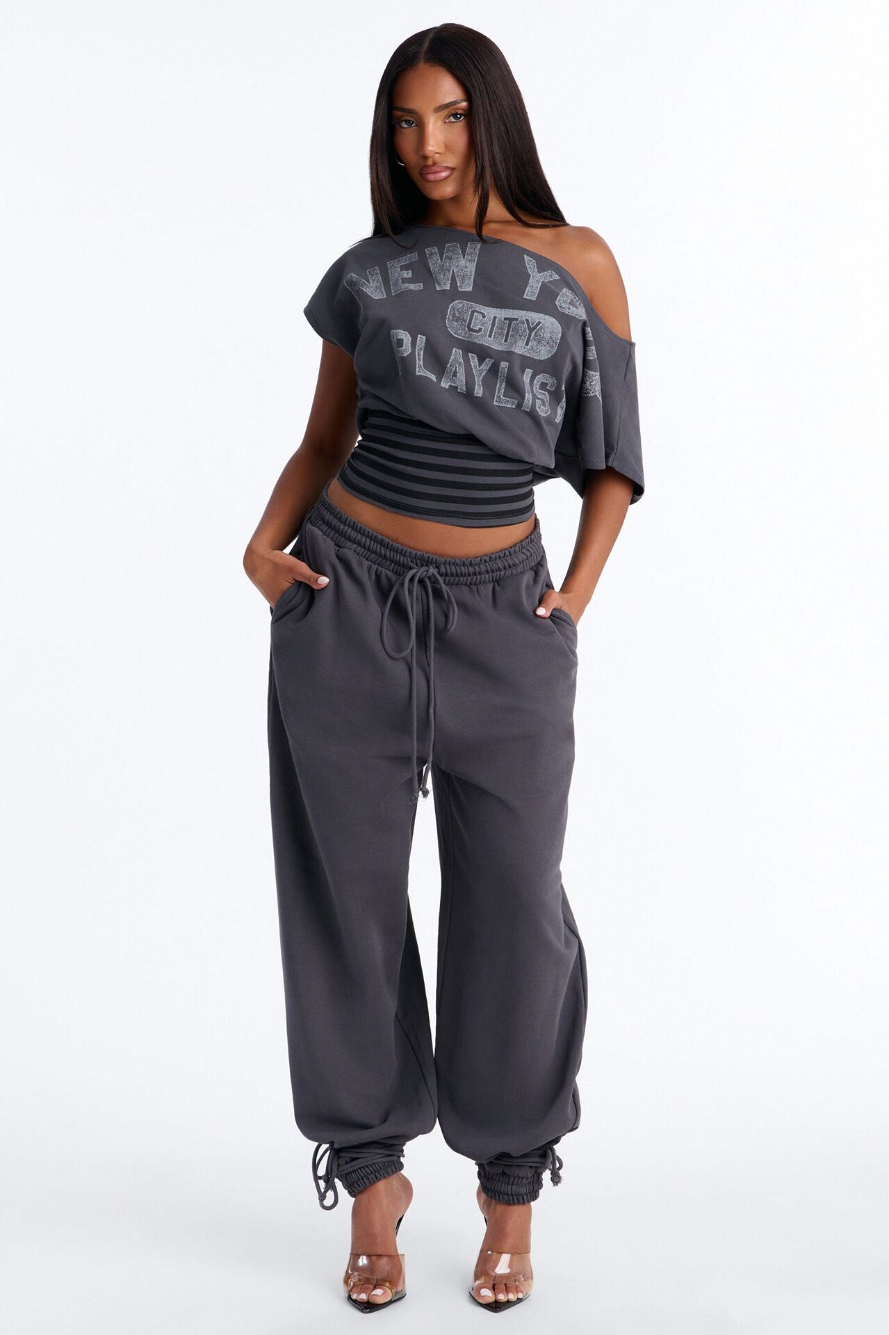 New York Soundtrack Striped Fitted Tee - Black