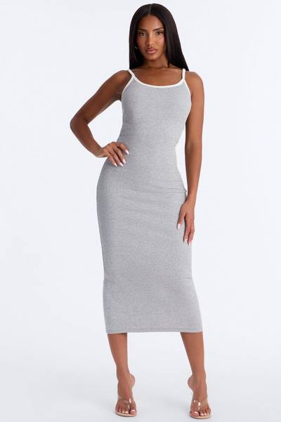 Lowkey Built In Bra Cami Midi Dress - Grey