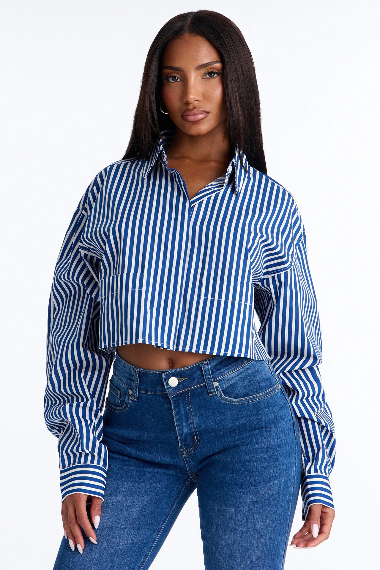 Beachside Babe Long Sleeve Striped Shirt - Blue/combo