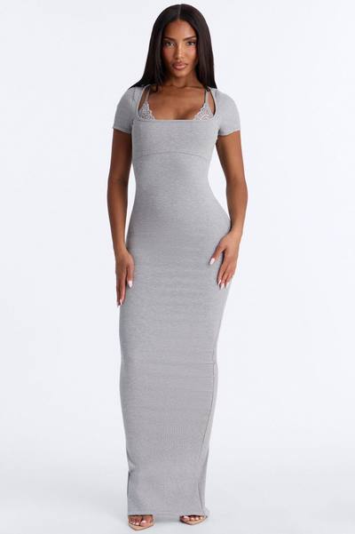Savanna Lace Snatched Maxi Dress - HeatherGrey