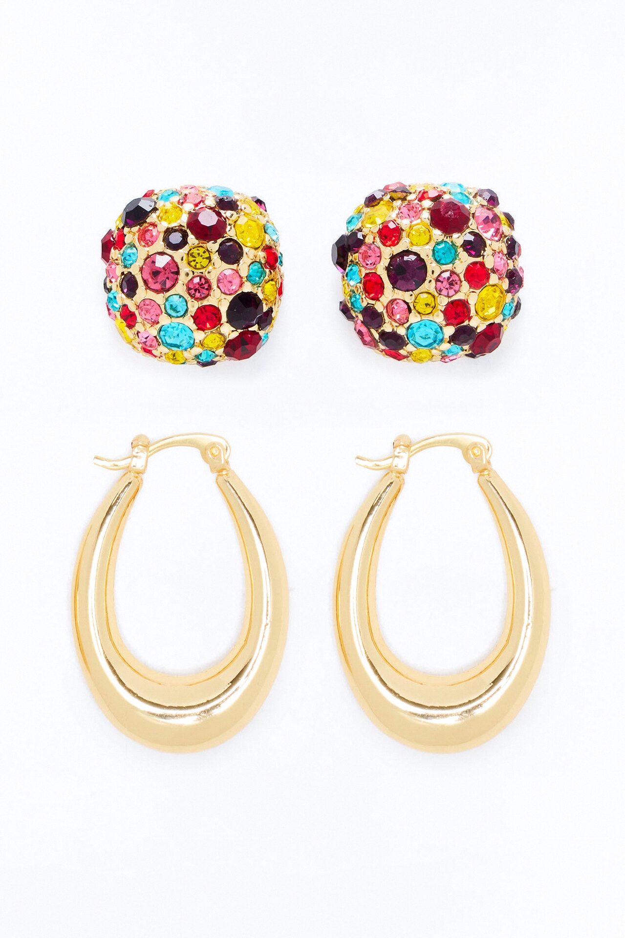 Glowing Days 2 Pair Multi Earring Set - Gold/Multi