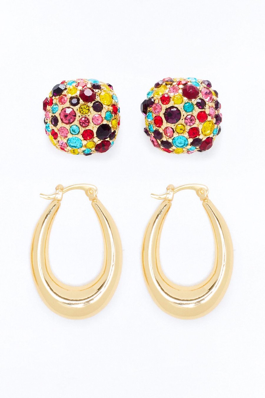 Glowing Days 2 Pair Multi Earring Set - Gold Multi Color