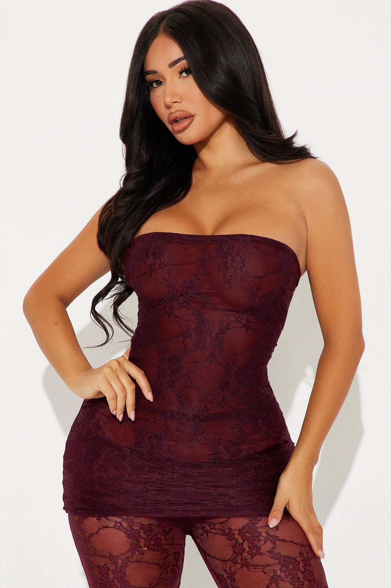 Tall So Lovely Lace Micro Mini Dress Set - Burgundy