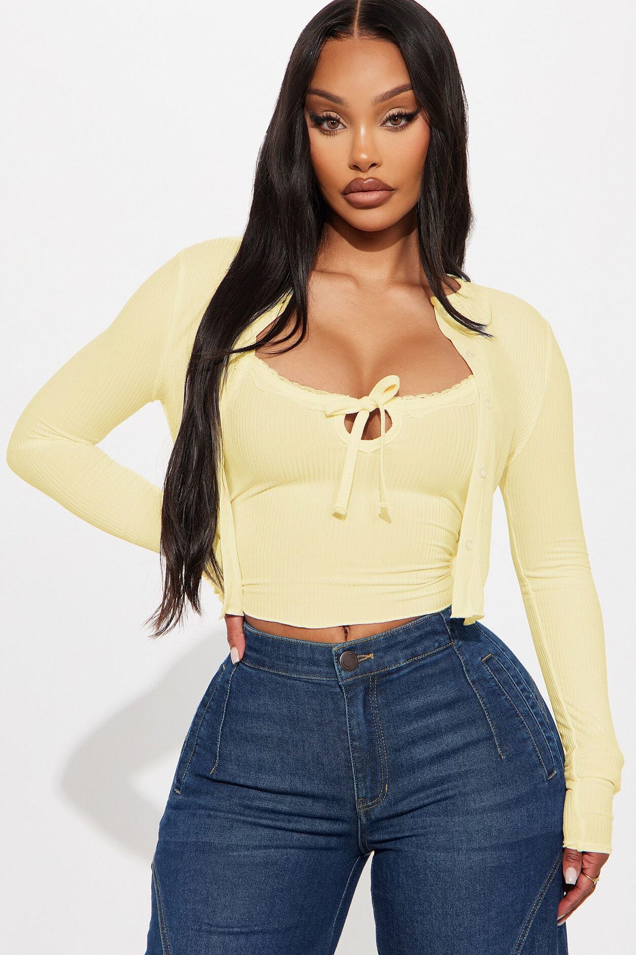 Gracie 2PC Cardigan And Tank Top - Butter Yellow