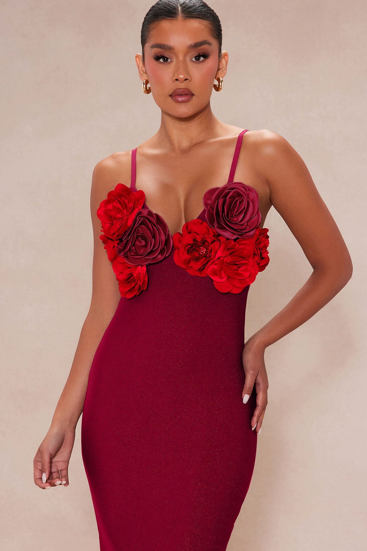 Valentina Bandage Midi Dress - Wine/combo