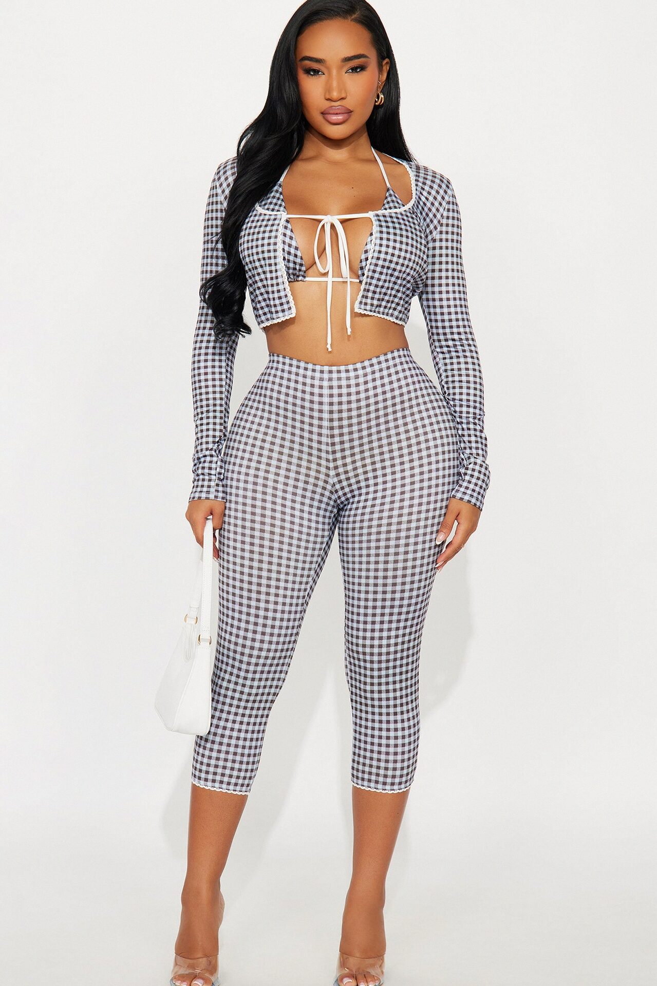 Sweet Talking Gingham Capri Legging - Blue/combo
