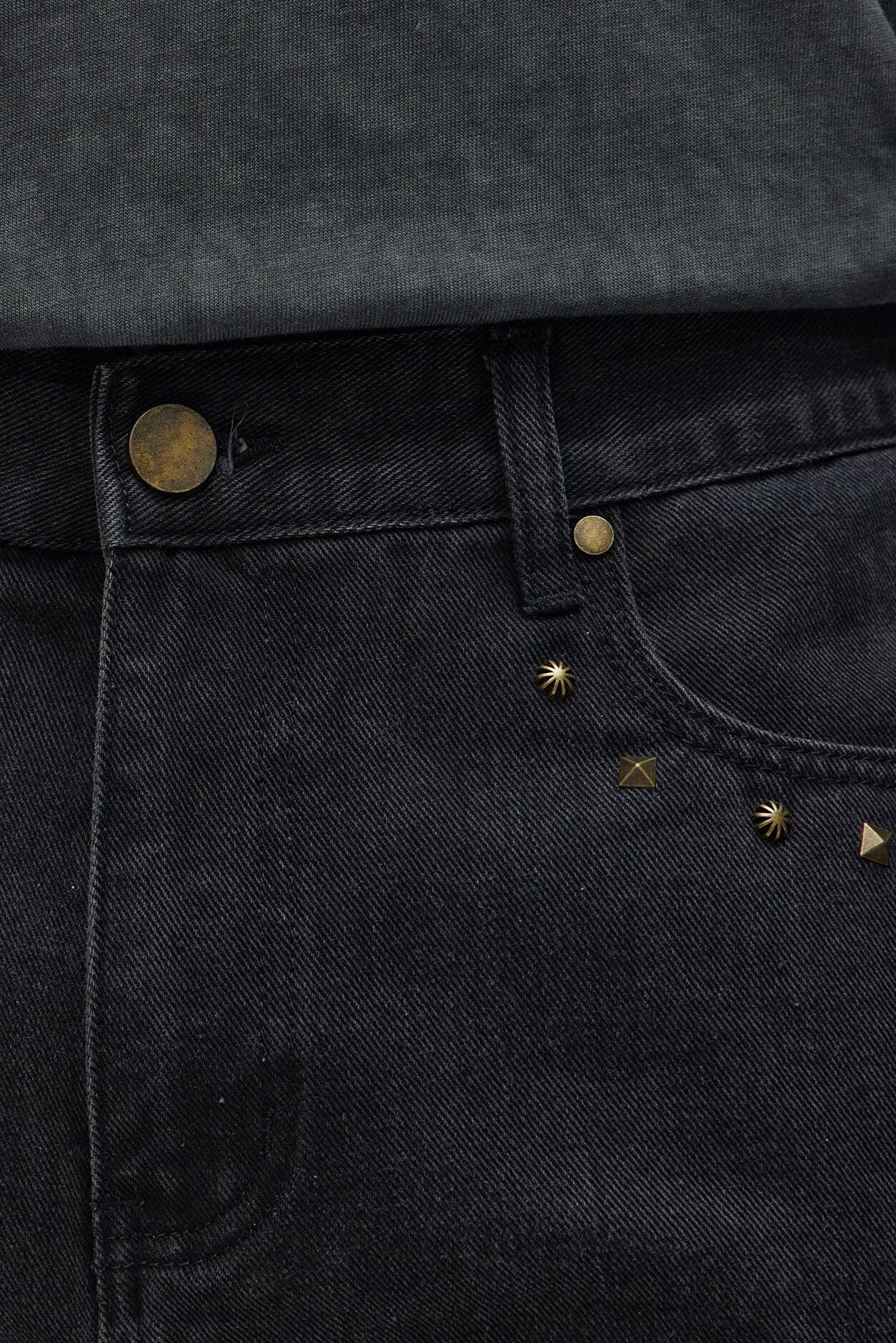 Straight Going Down Studded Jeans - Black Wash