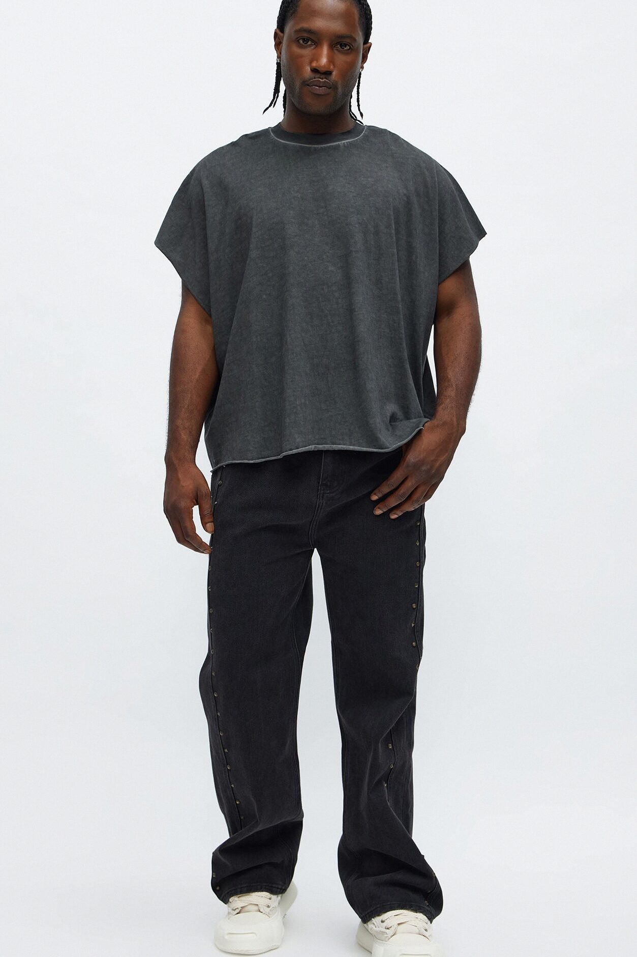 Straight Going Down Studded Jeans - Black Wash