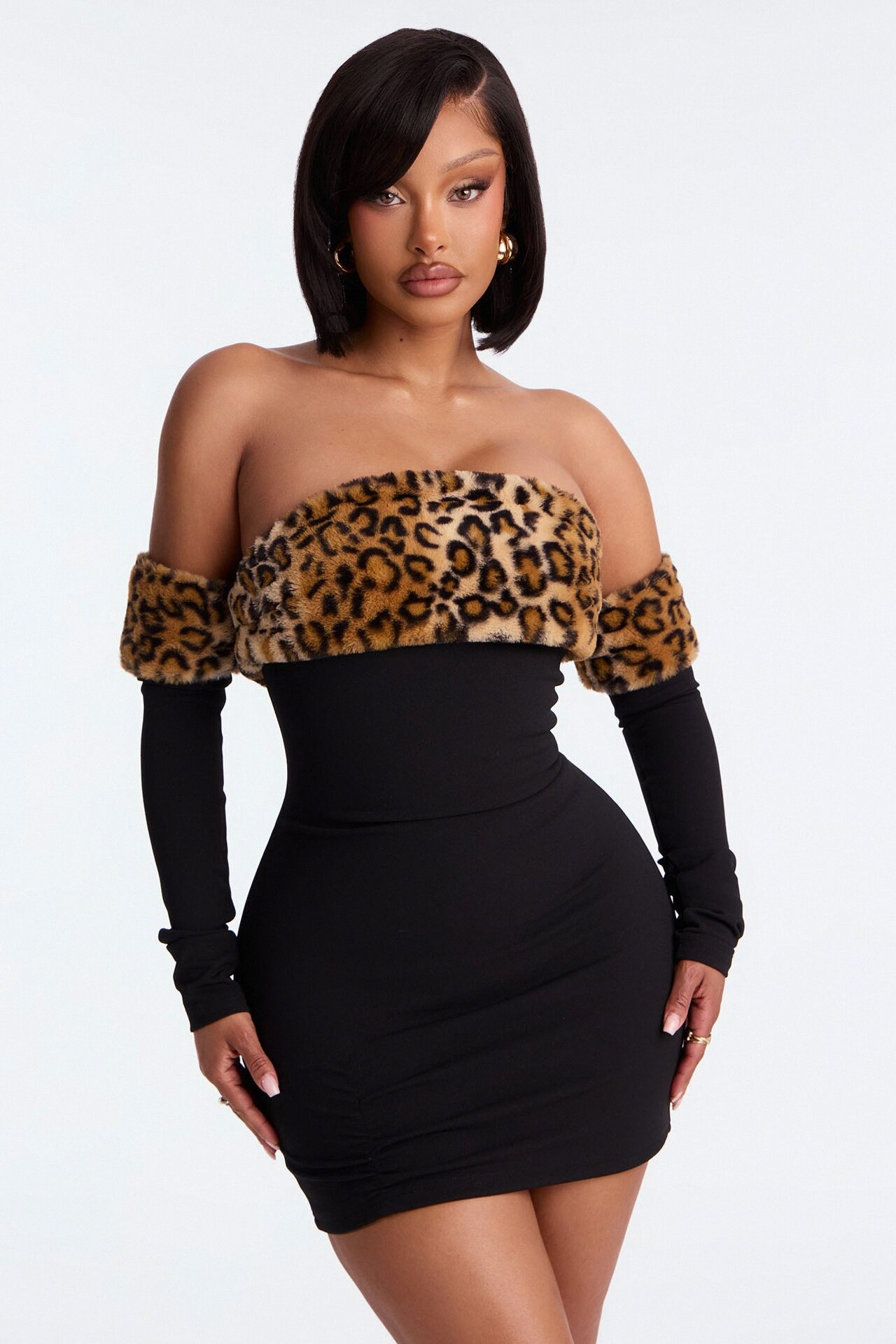 Party Animal Fur Trim Mini Dress - Black