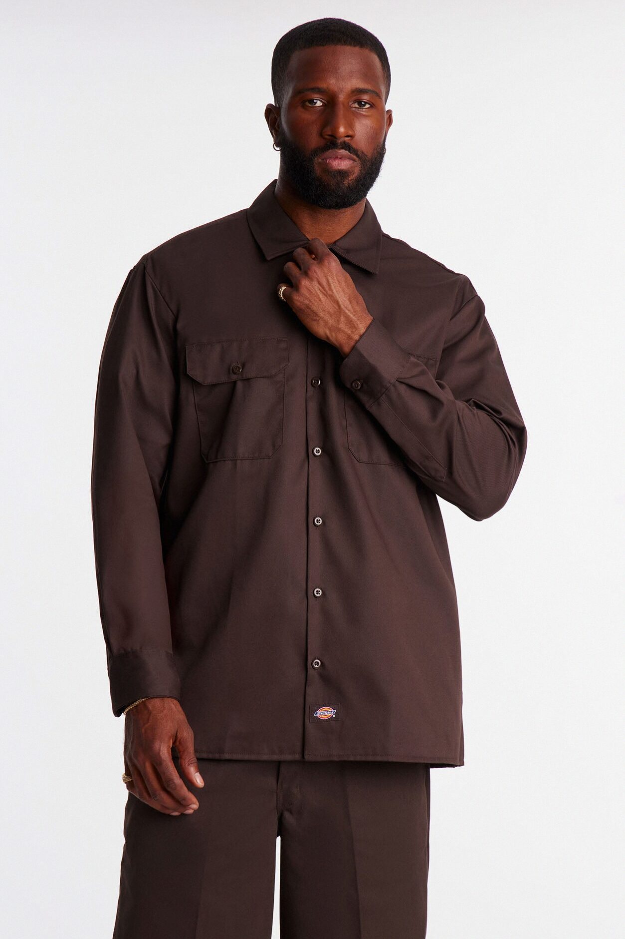 Dickies Twill Long Sleeve Work Shirt - Dark Brown