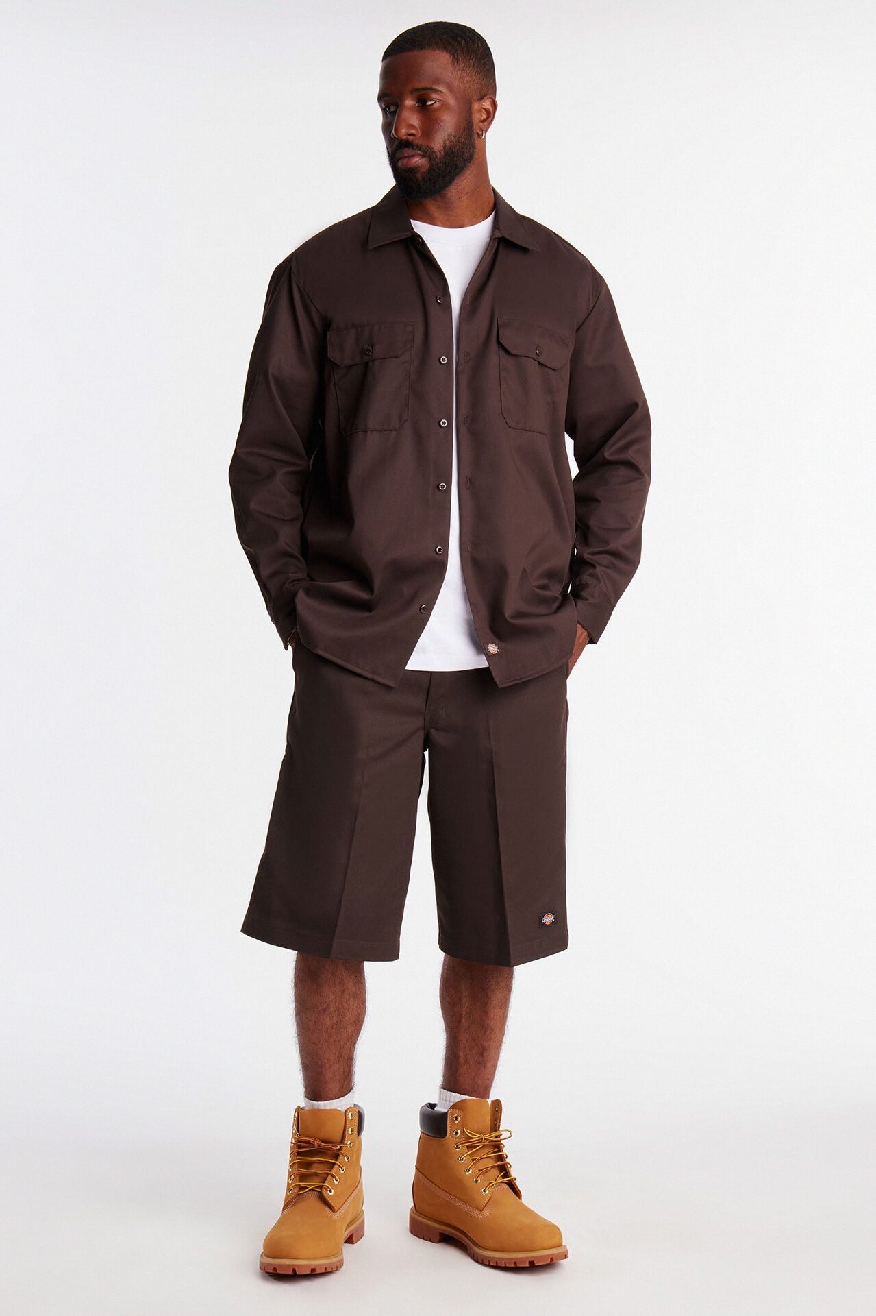 Dickies Twill Long Sleeve Work Shirt - Dark Brown