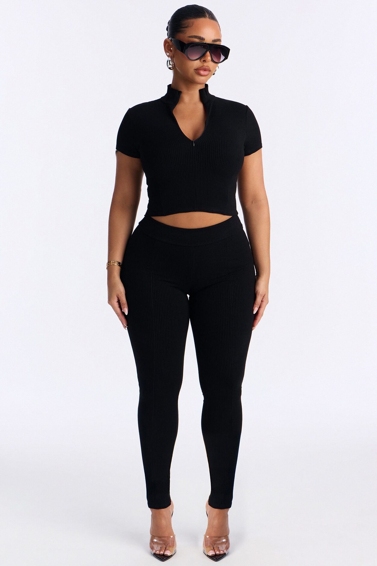 Mia Zip Snatched Pant Set - Black