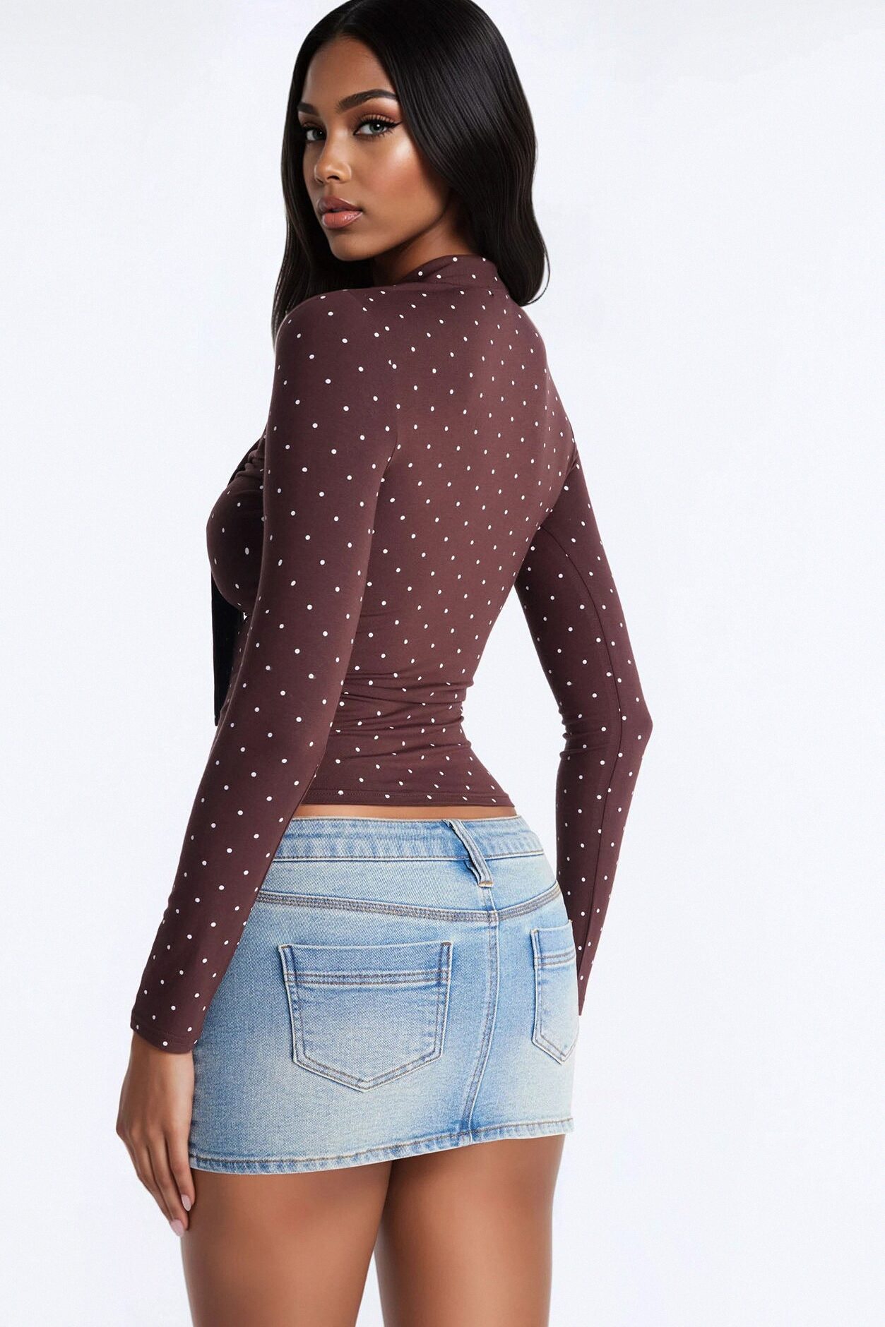 Aria Polka Dot Long Sleeve Top - Brown/combo
