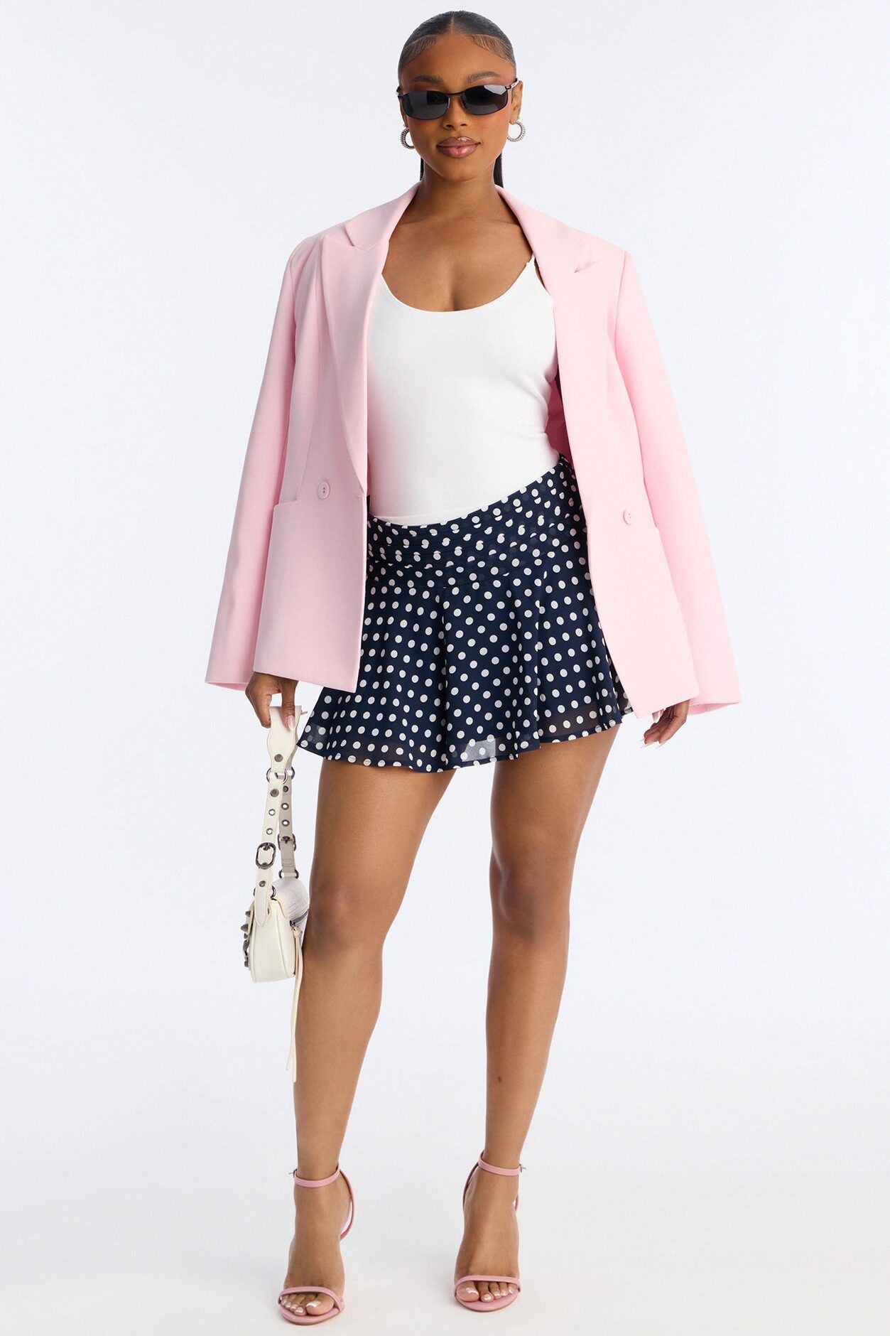 Emmie Chiffon Polka Dot Mini Skirt - Navy/combo