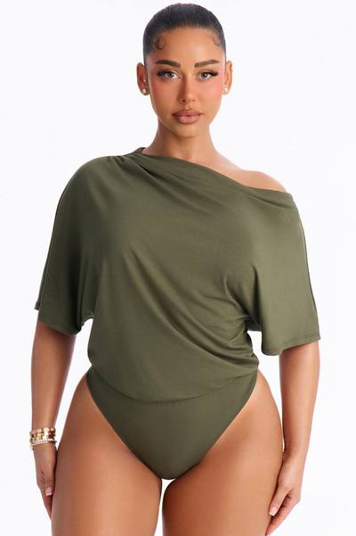 Flatter Me Off Shoulder Bodysuit - Olive