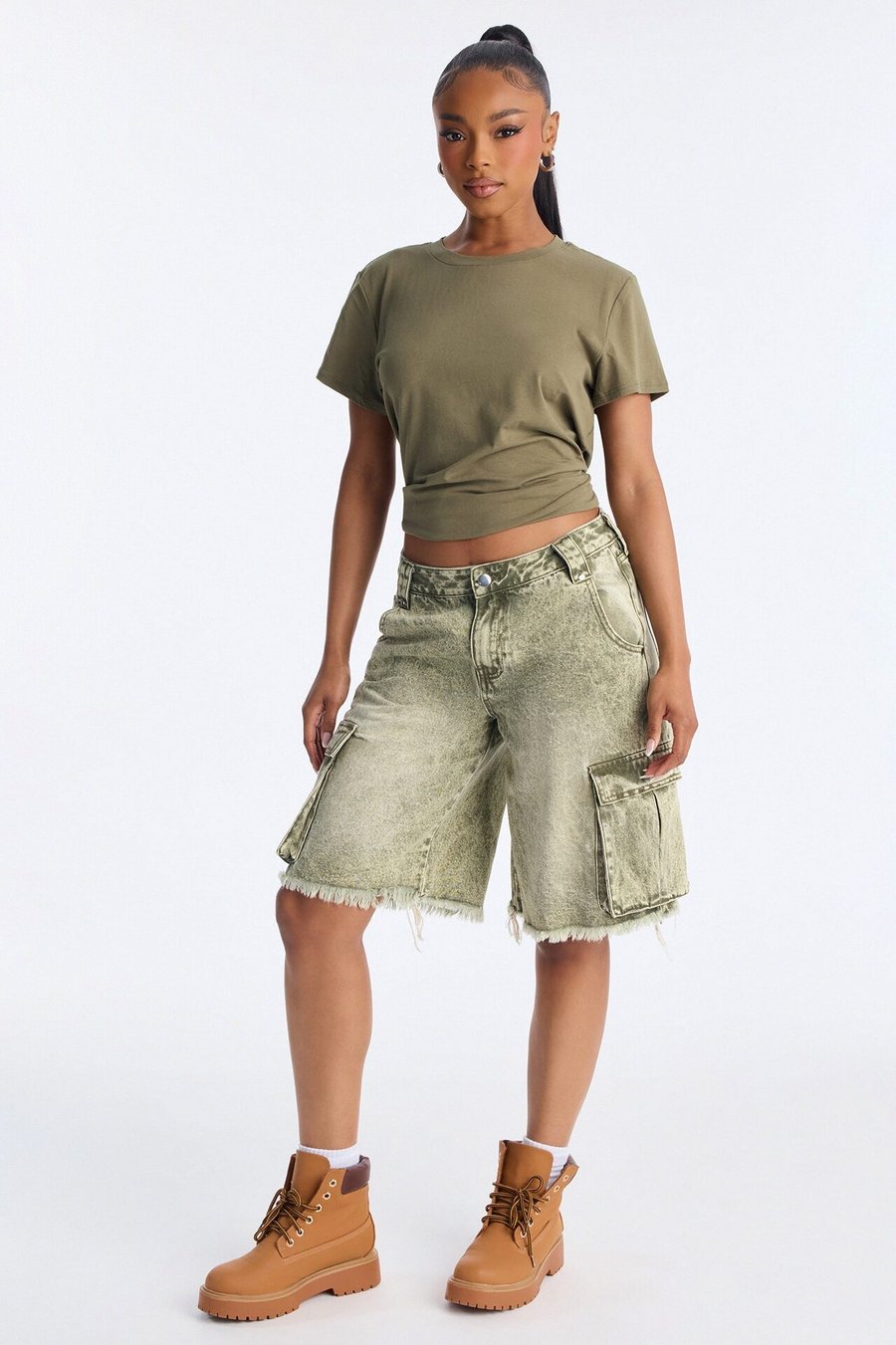 Austin Mid Rise Cargo Denim Jorts - Black