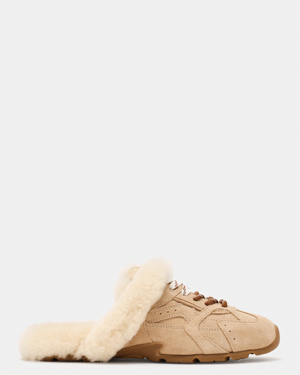 Steve Madden Aziel Faux Fur Suede Slip On Sneakers - Natural