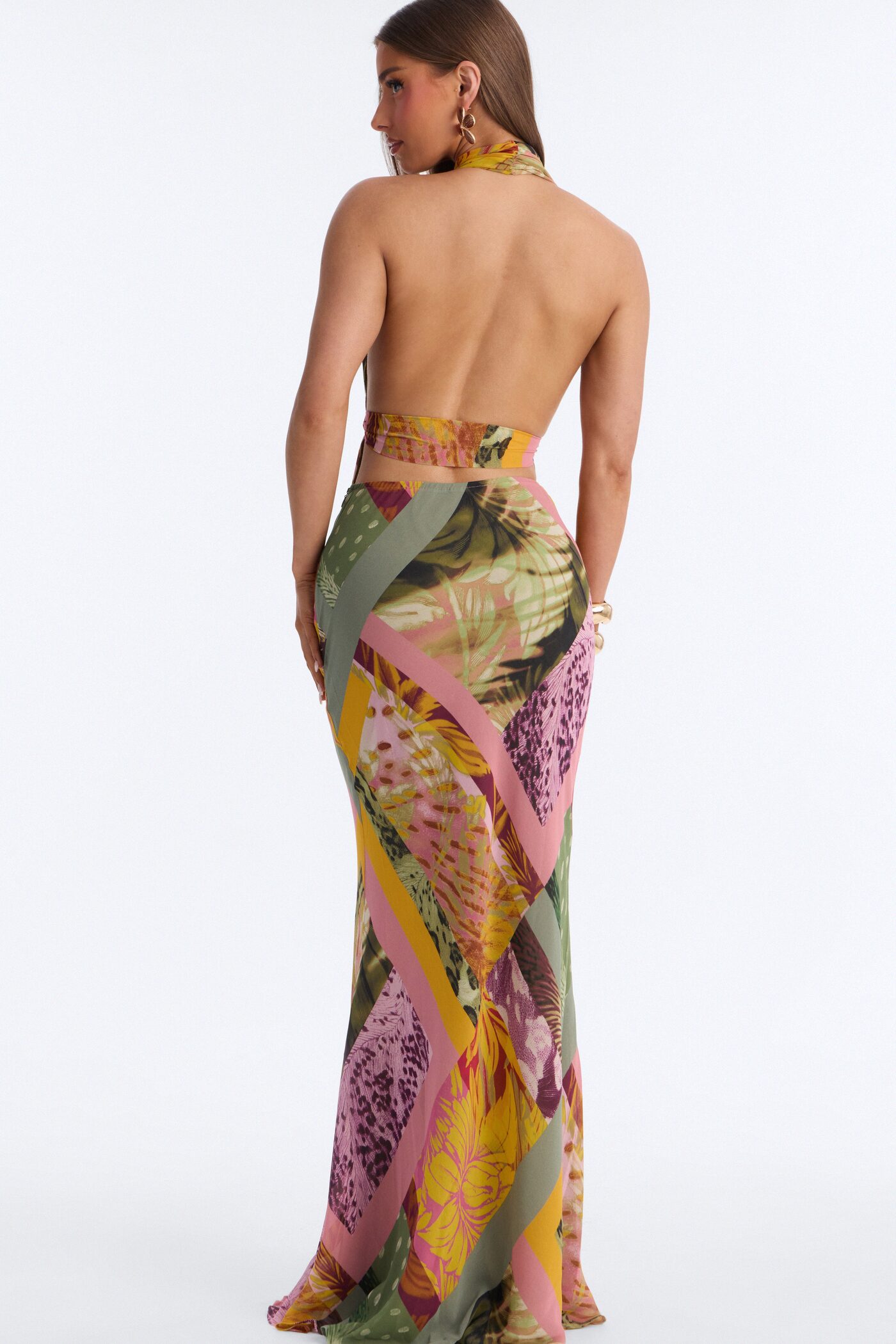 Gigi Chiffon Skirt Set - Green/combo
