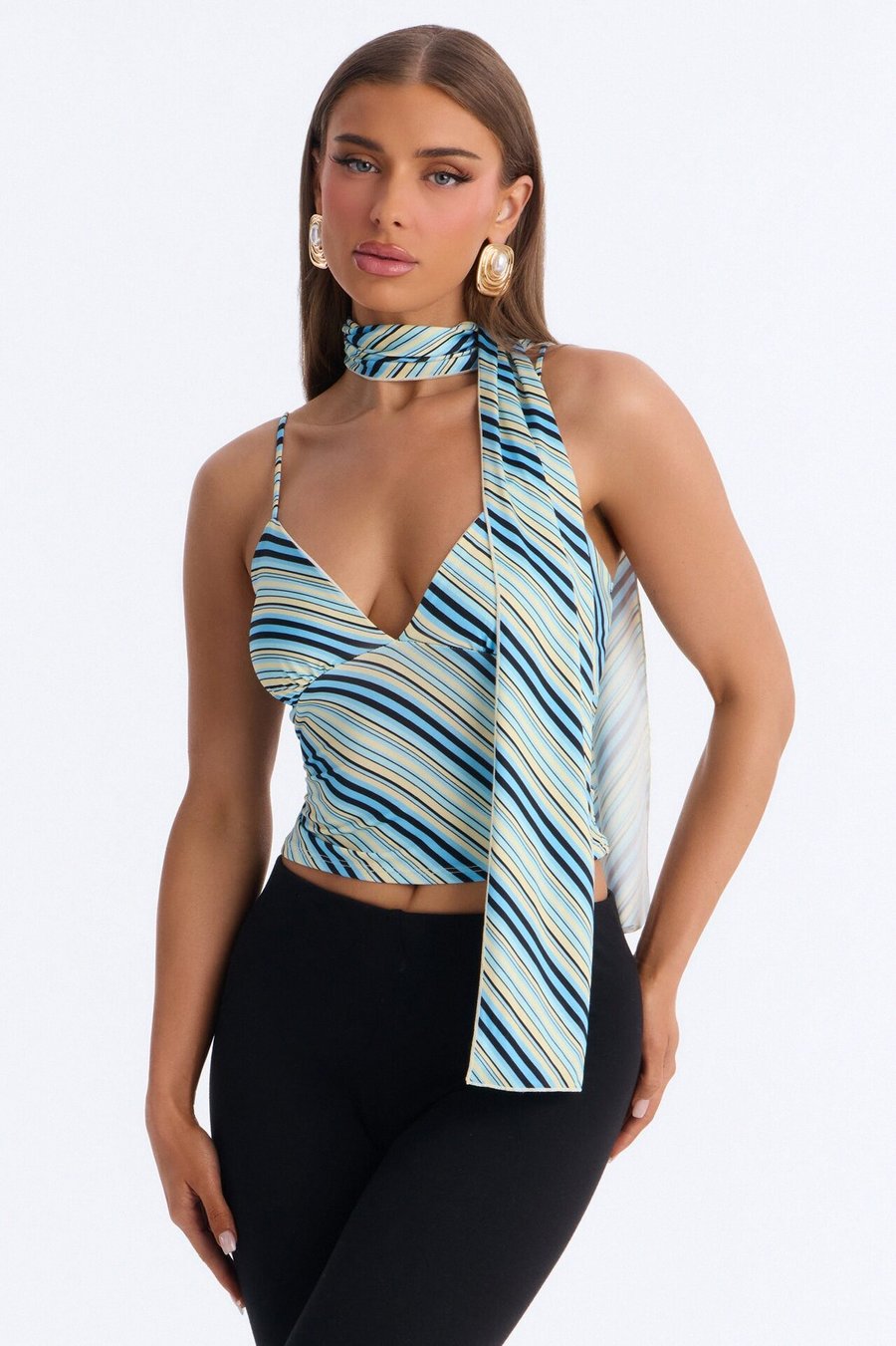 Elaina Striped V-Neck 2 Piece Top - Blue