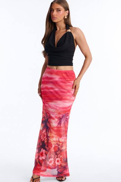 Miami Heat Wave Mesh Maxi Skirt - Hot Pink/combo