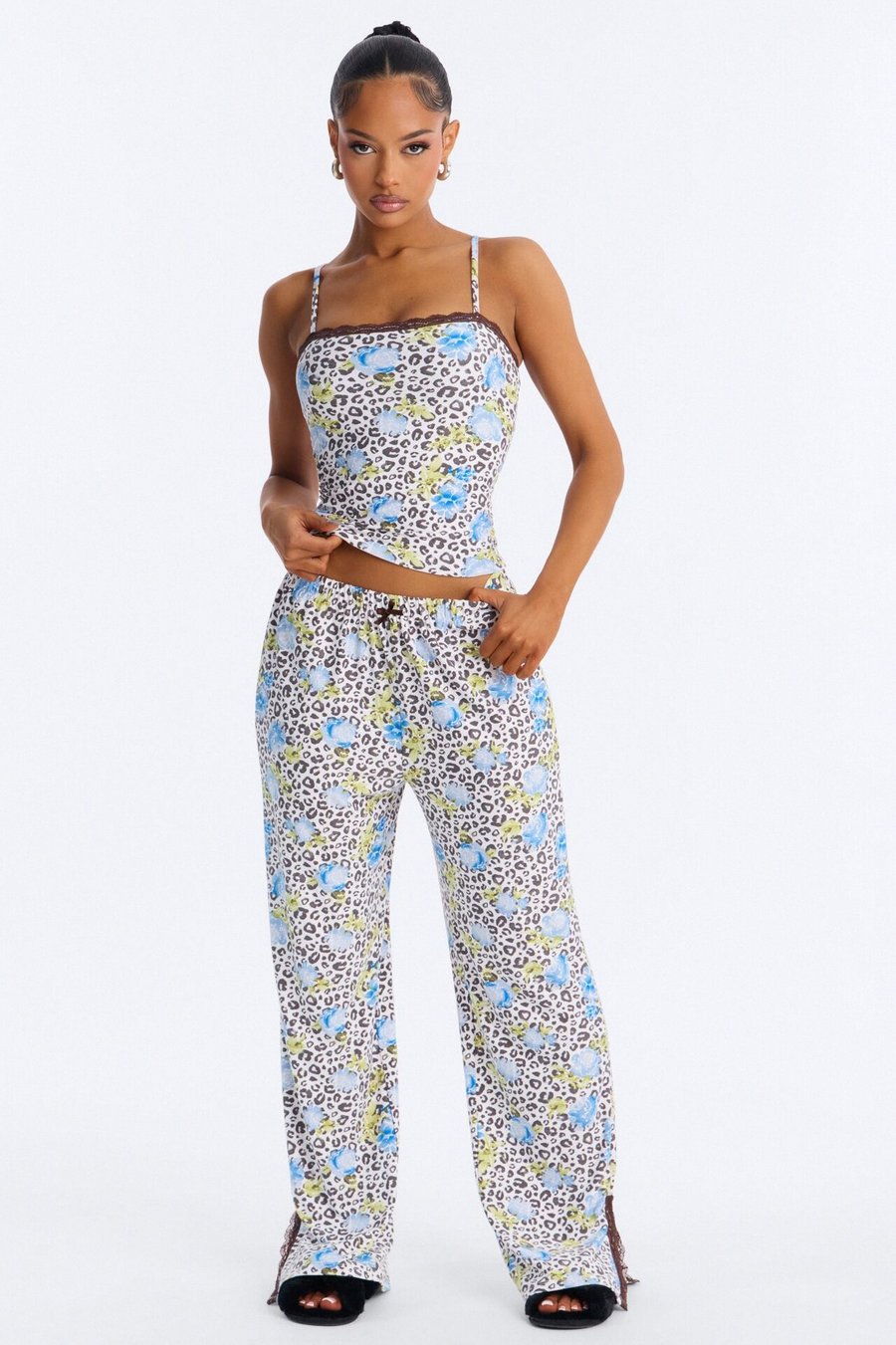 Dreamy And Chic Cheetah Floral Cami PJ Pant Set - Blue