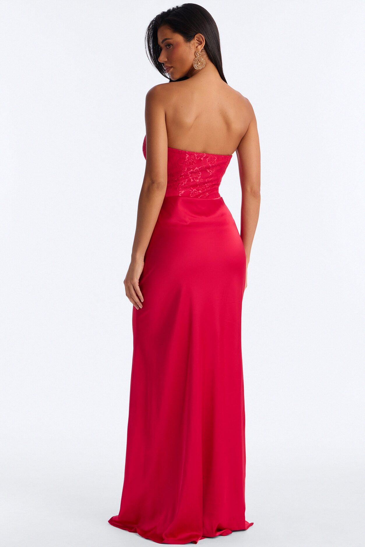 Rich Taste Draped Lace Gown - Red