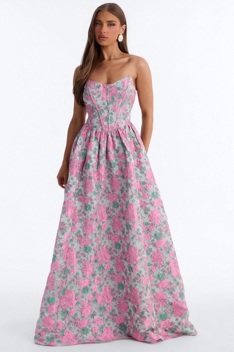 Amberlynn 2 Way Jacquard Gown - Pink