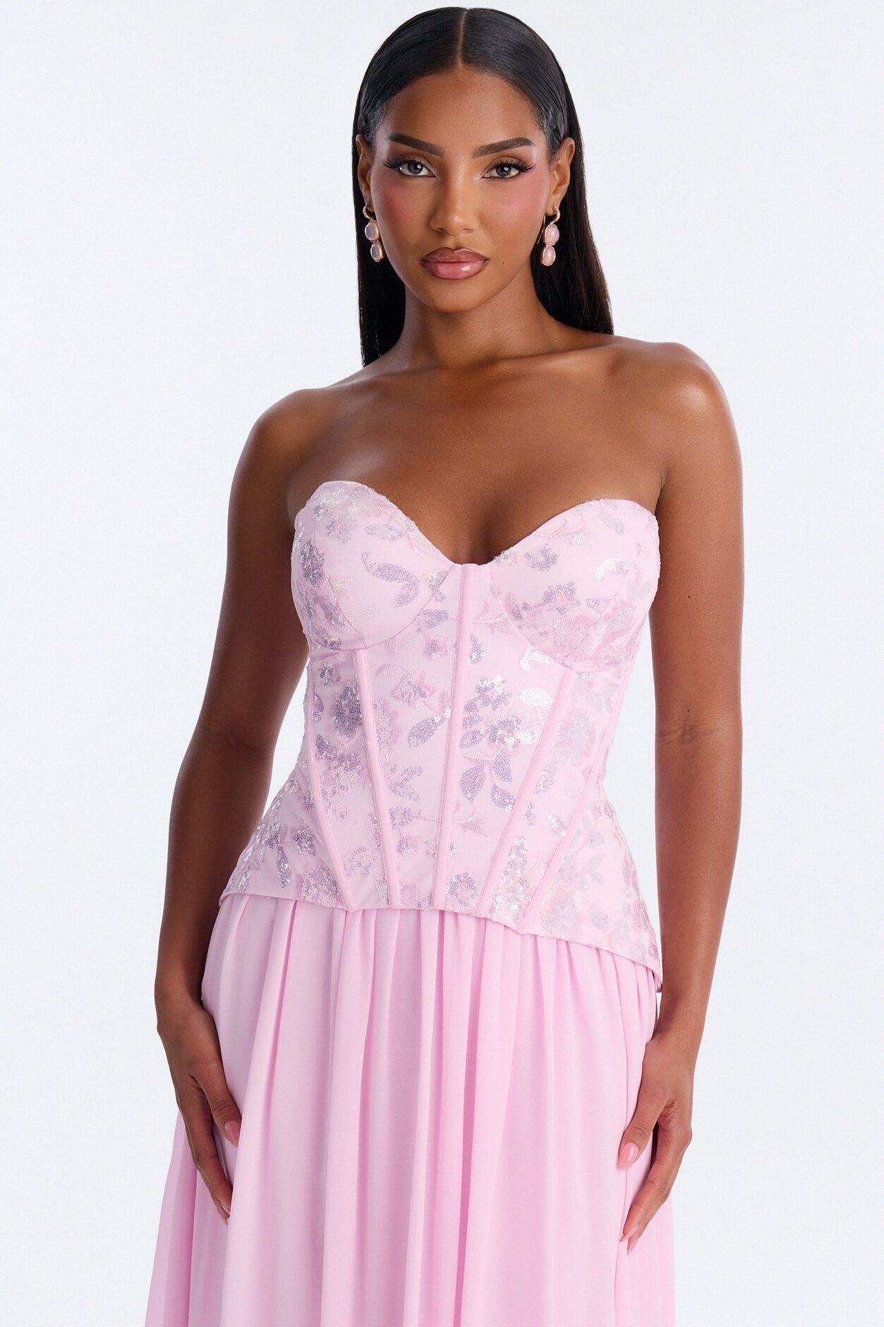 Maisie Corset Chiffon Gown - Pink