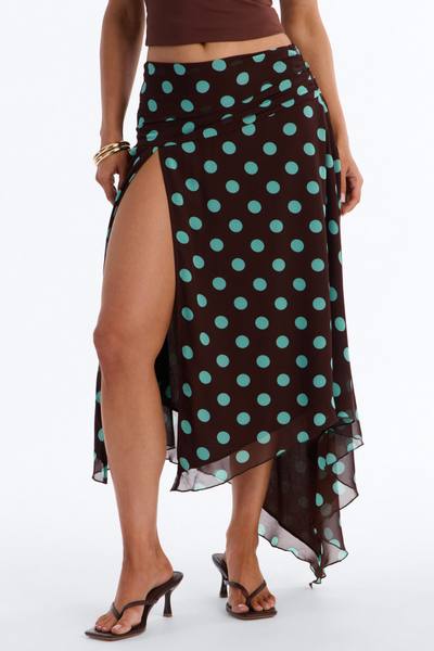 Cameron Polka Dot Chiffon Midi Skirt - Chocolate