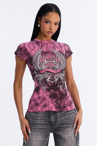 Goth Wings Fitted Tee - Pink