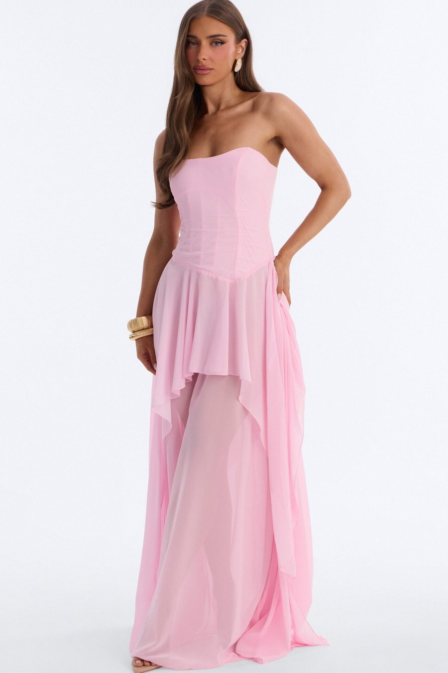 Effortless Charm Chiffon Gown - Pink