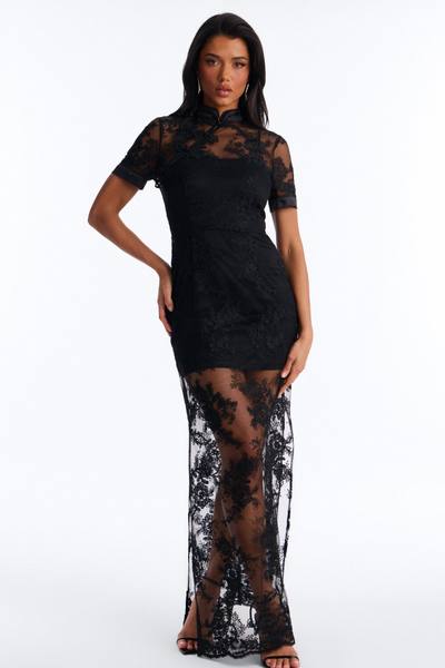 Stop And Stare Lace Maxi Dress - Black