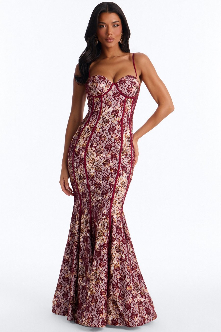 On Your Mind Lace Gown - Burgundy