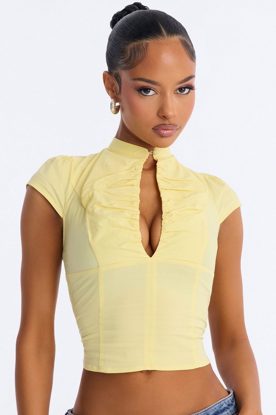 Monroe Twill Short Sleeve Top - Yellow