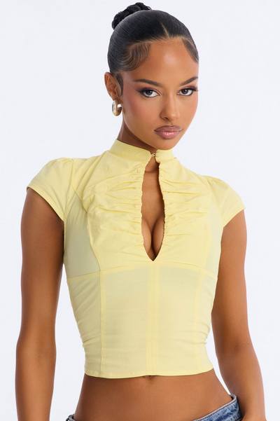 Monroe Twill Short Sleeve Top - ButterYellow