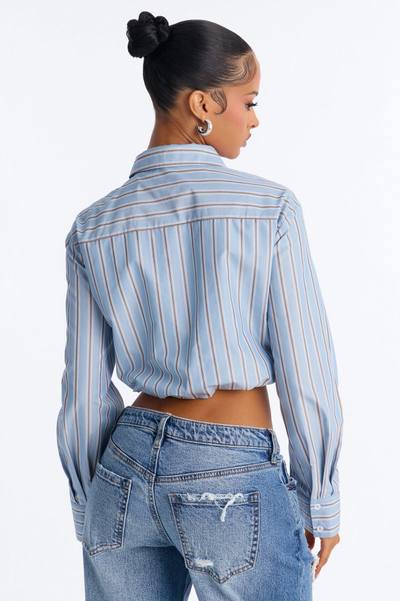 Isabelle Poplin Long Sleeve Cropped Shirt - Blue