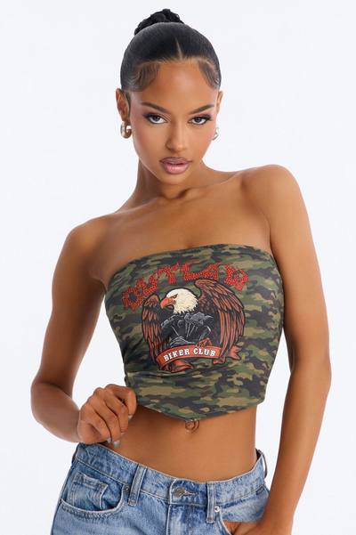 Outlaw Biker Club Rhinestone Camo Tube Top - Camouflage