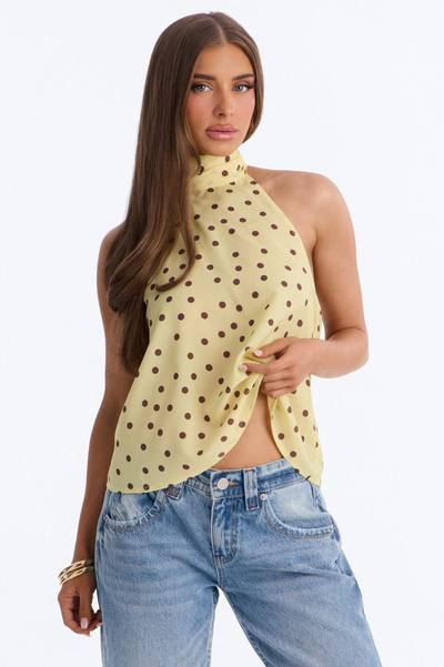 Cute Act Polka Dot Chiffon Halter Top - Yellow/combo